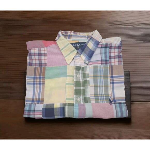 Ralph Lauren Mens Button Down Long Sleeve VTG Blake Patchwork Shirt Size XL